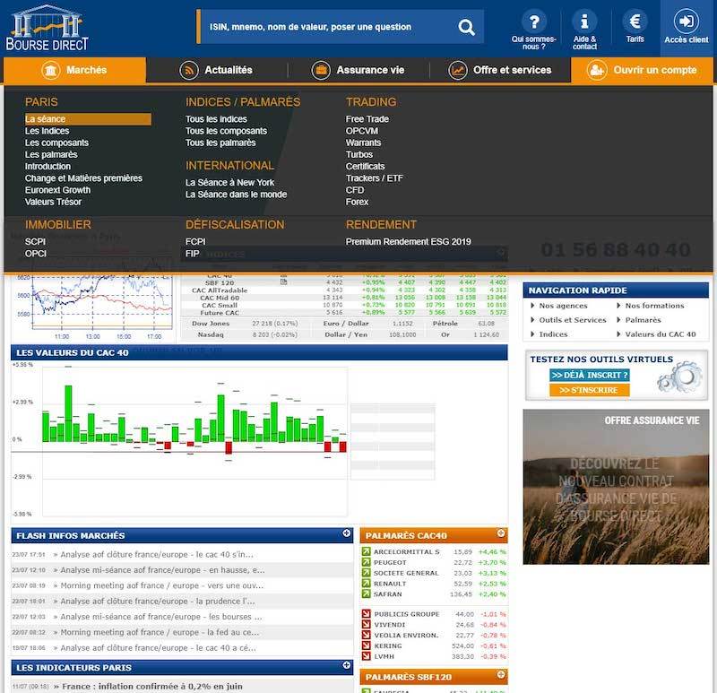 captures d’écran l’interface Bourse Direct