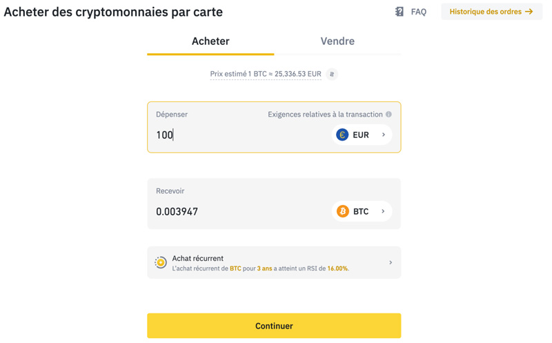 binance acheter crypto