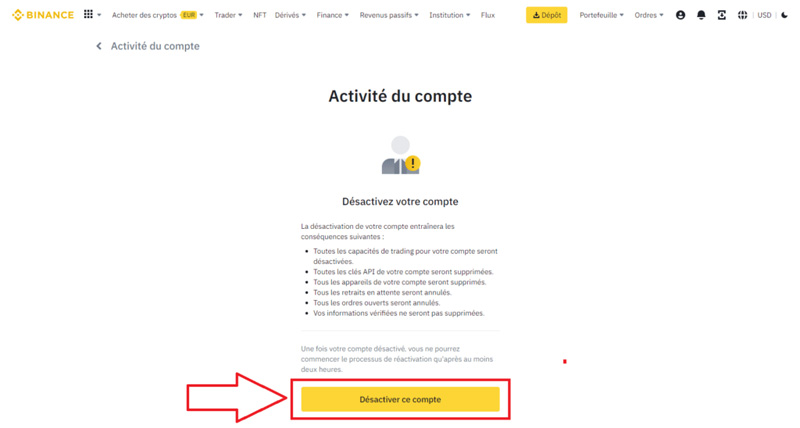 binance activite du compte