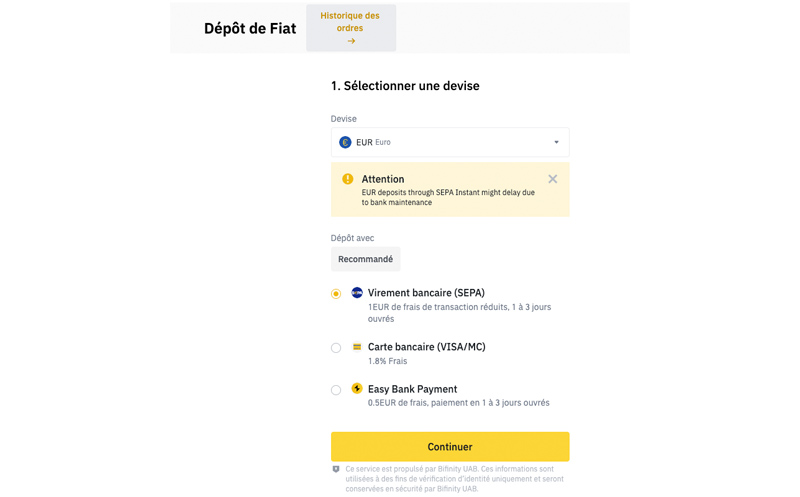 binance dépôt
