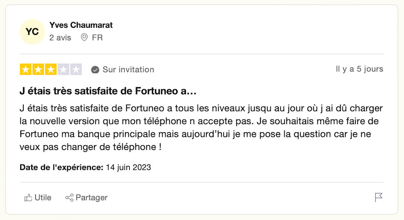 capture d’écran avis client negatif fortuneo