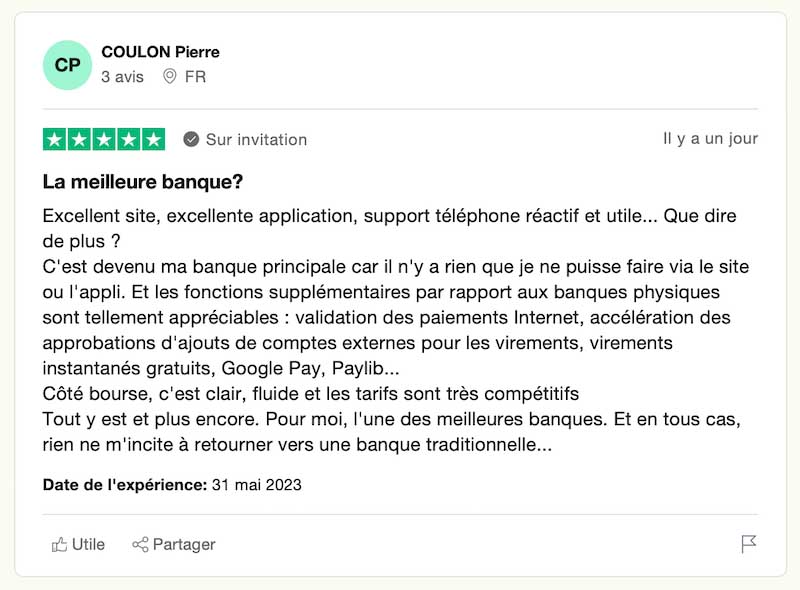 capture d’écran avis client positif fortuneo