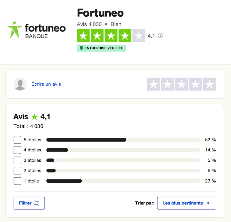 capture d’écran avis trustpilot fortuneo