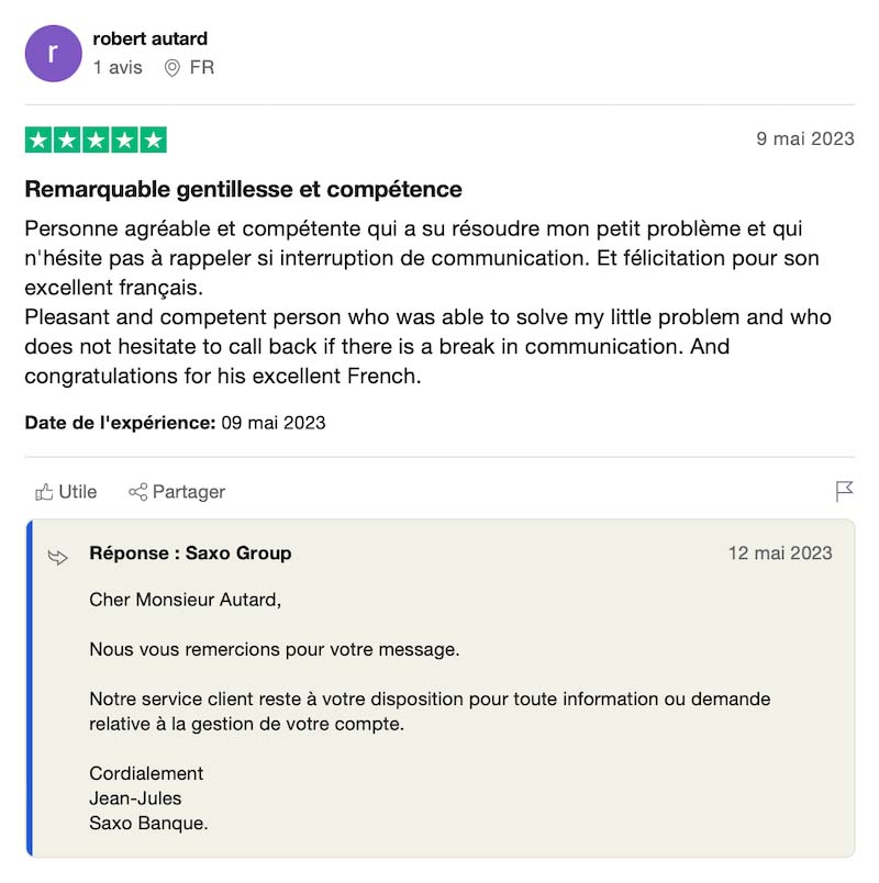 capture d’écran avis positif saxo bank
