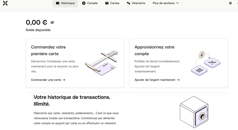 capture d’écran compte l'ecran d'accueil qonto