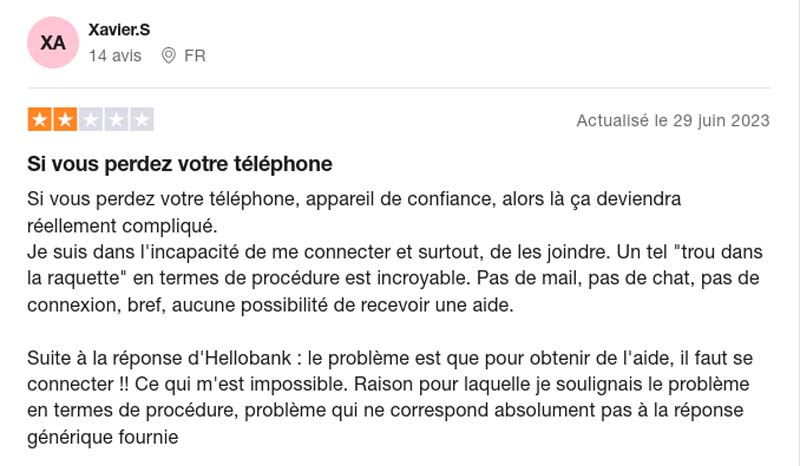 capture d’écran negatif avis hello bank