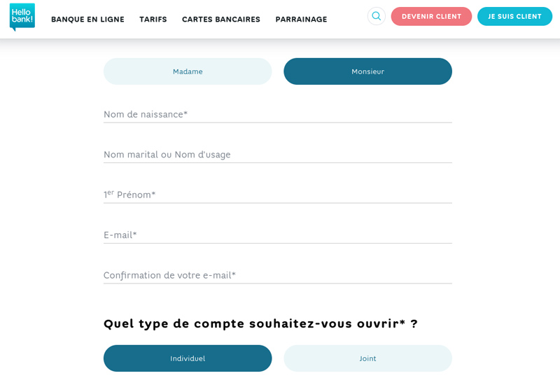 capture d’écran ouvrir un compte hello bank