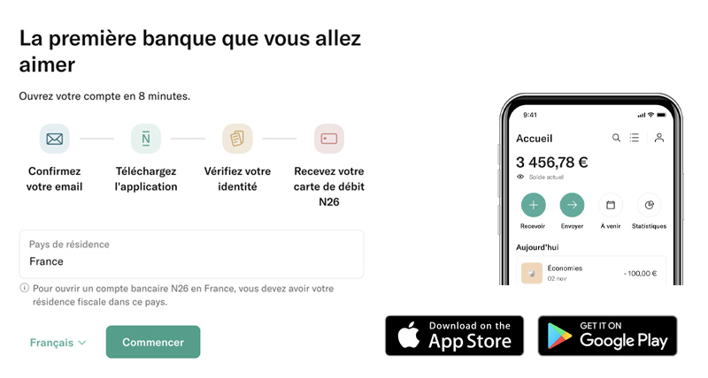 capture d’écran ouvrir un compte N26