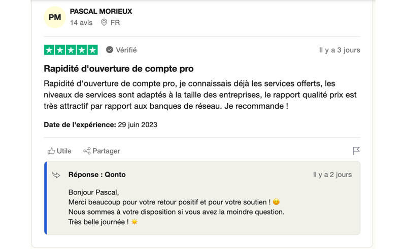 capture d’écran positif avis qonto