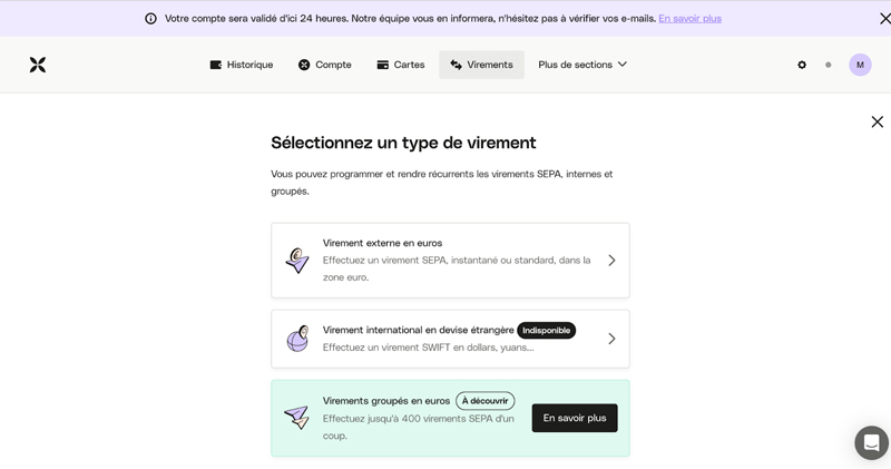 capture d’écran sélectionnez virement qonto