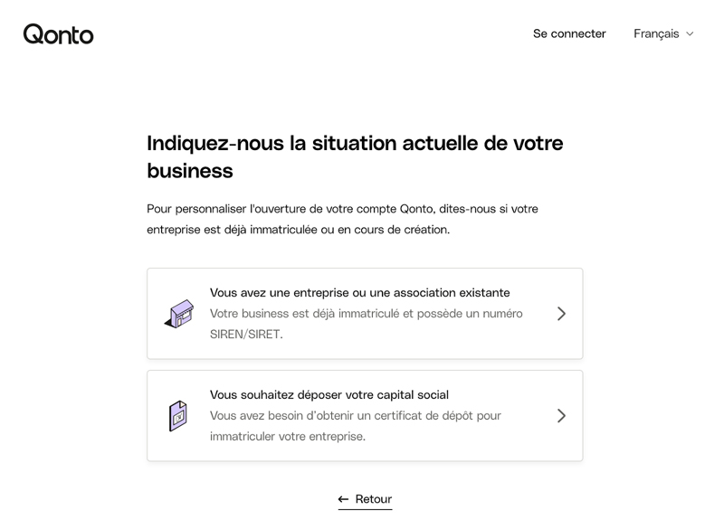 capture d’écran situation votre entreprise qonto