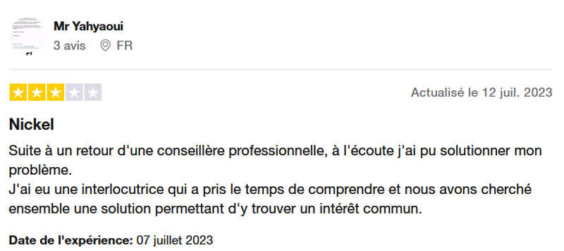 capture d’écran trustpilot avis nickel