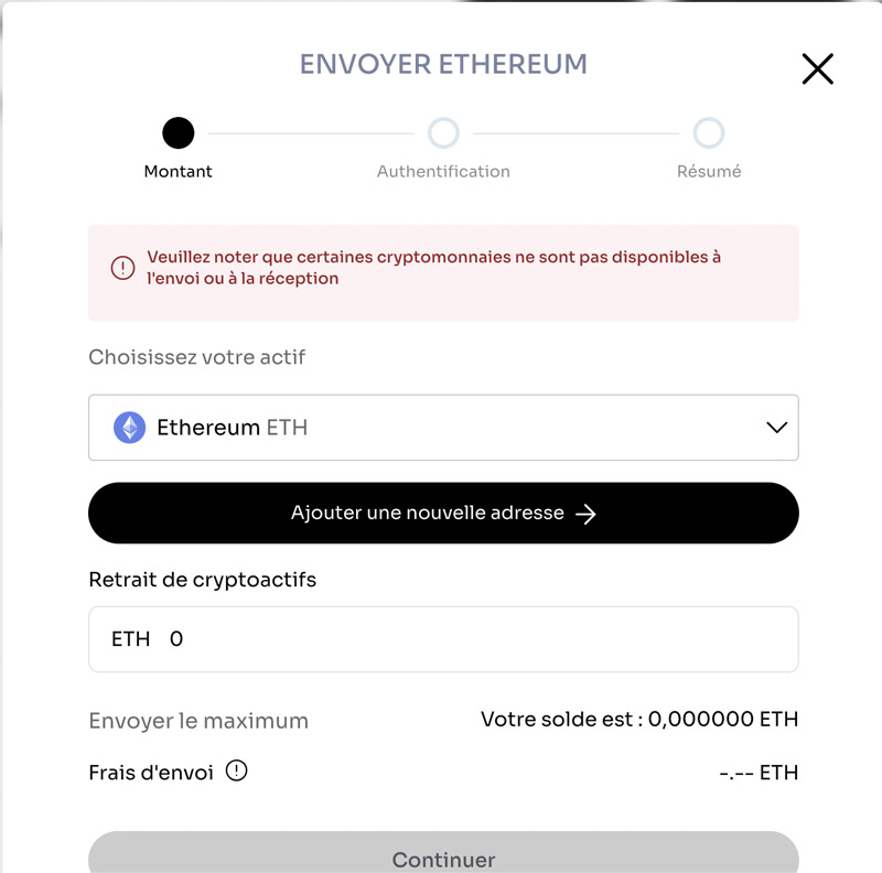 coinhouse envoyer ethereum
