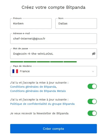 capture d’écran creer compte bitpanda