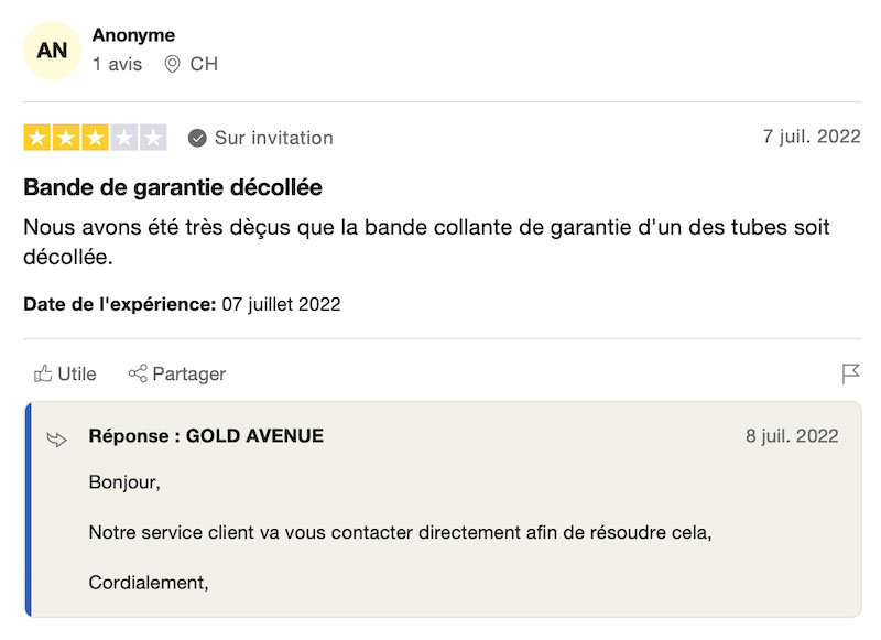 capture d’écran avis trustpilot gold avenue