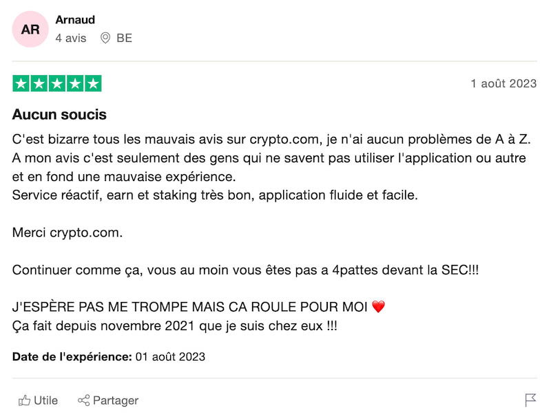 capture d’écran avis positif crypto com