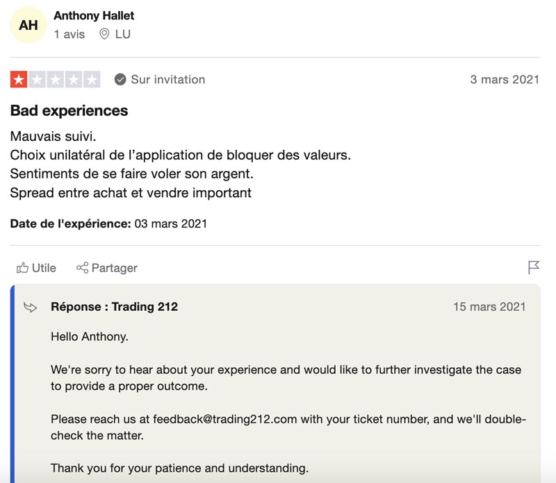 capture d’écran avis trustpilot trading212