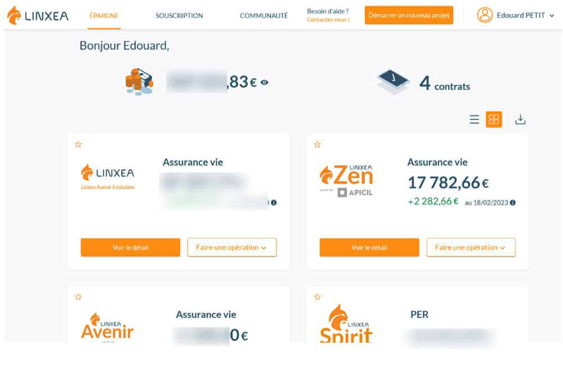 capture d’écran differents contrats linxea spirit 2