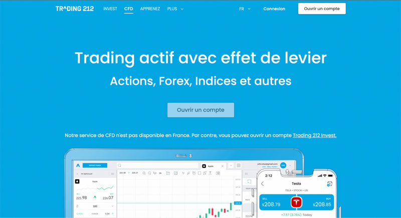 capture d’écran l'interface trading212