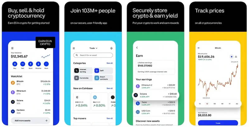capture d’écran mobile application coinbase