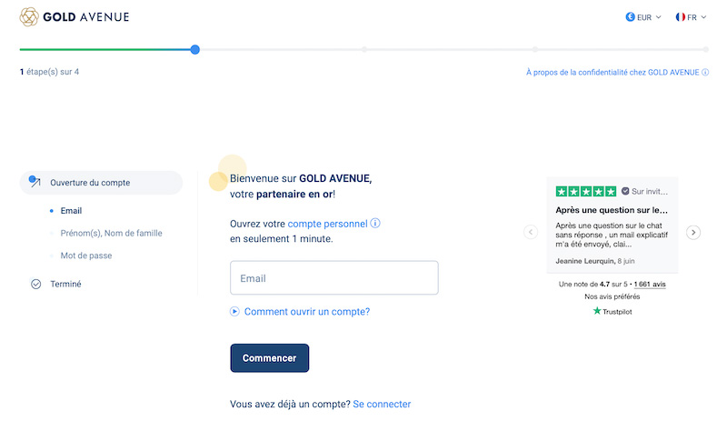 capture d’écran ouvrir compte gold avenue