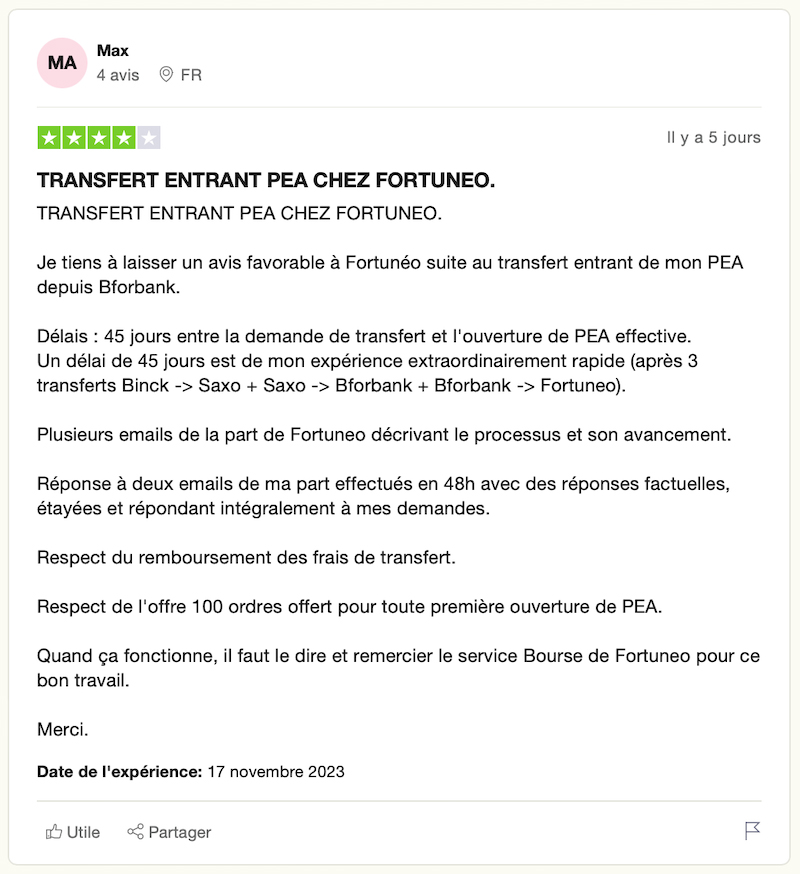 avis des clients de positif Fortuneo