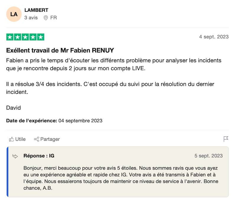 capture d’écran trustpilot ig market
