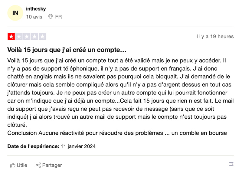 La note Trustpilot négative Bitget