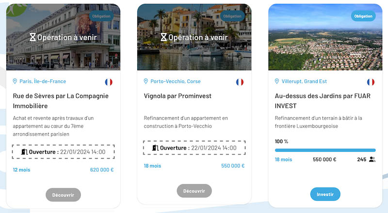 Les projets consultables depuis l'interface invités Raizers