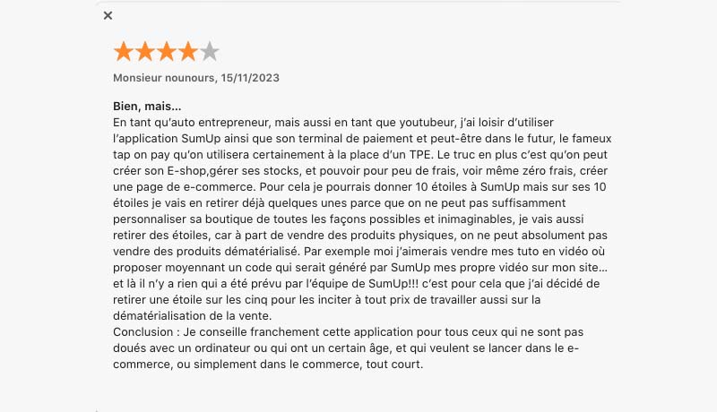 Les avis des clients sur SumpUp app store
