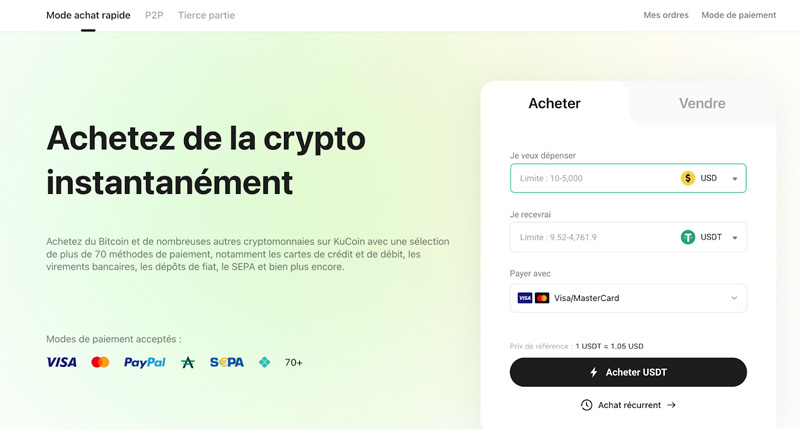 En achetant directement des USDT Kucoin