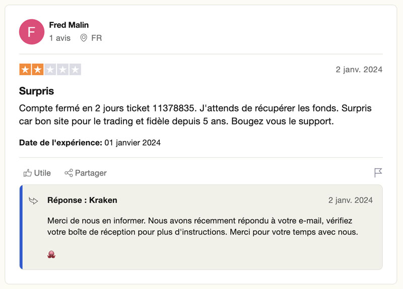 L'avis des clients de Kraken