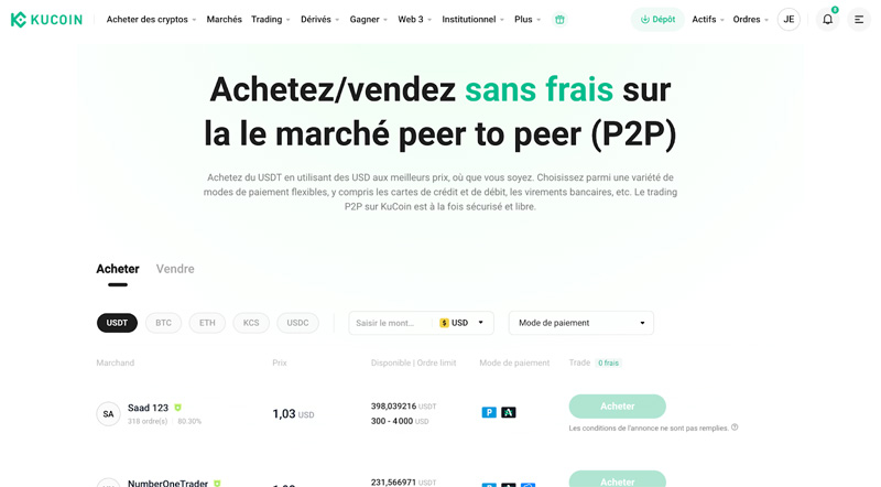 Acheter sur le marché pair à pair Kucoin