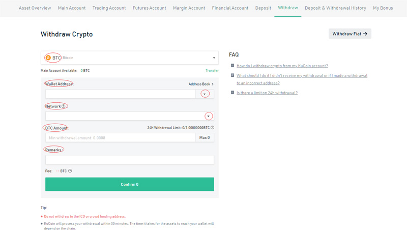 Comment effectuer un retrait sur Kucoin