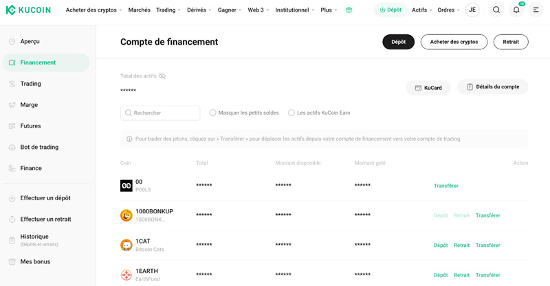 Comment est structuré votre compte Kucoin