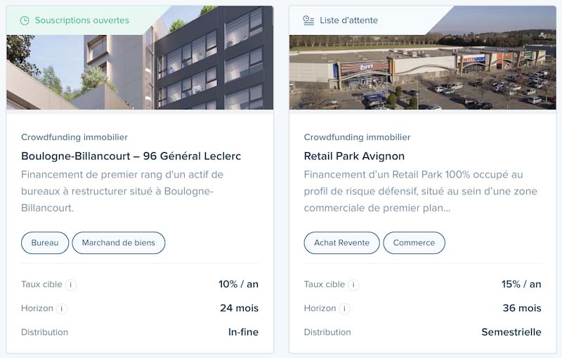 Exemples de projets en crowdfunding immobilier Anaxago