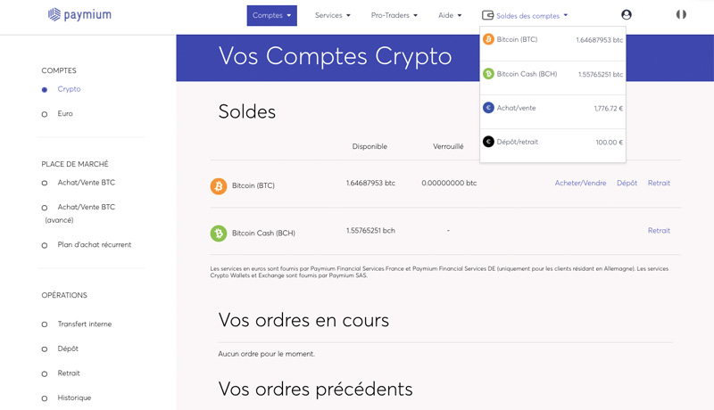 déposant des crypto pour les convertir avis paymium