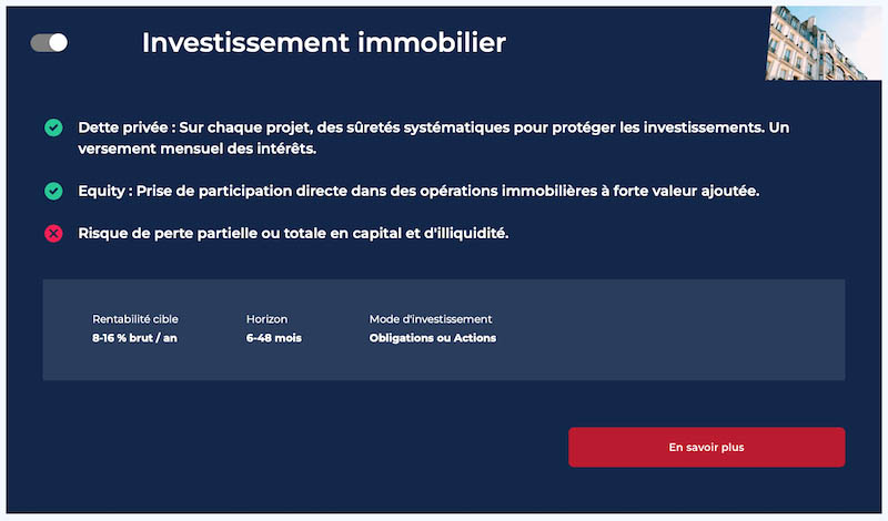 Univers d'investissement ClubFunding