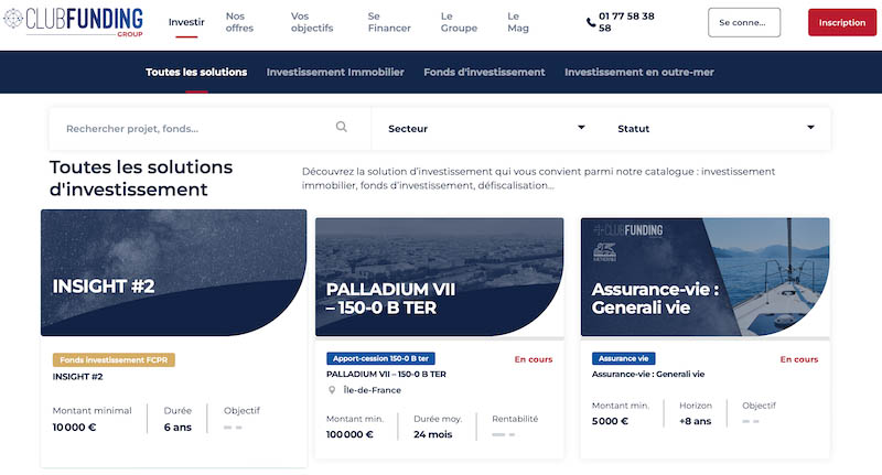 L'interface de ClubFunding