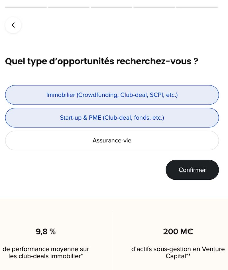 indiquez le type d’investissement qui vous intéresse Anaxago