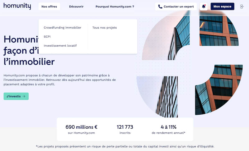 Page d'accueil de la plateforme homunity