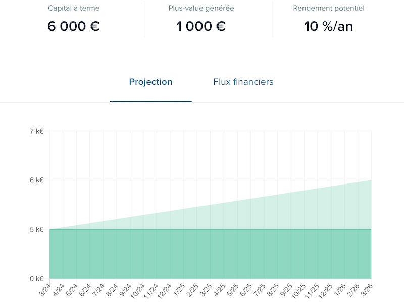Visualisation du rendement de l'investissement de 5 000 €