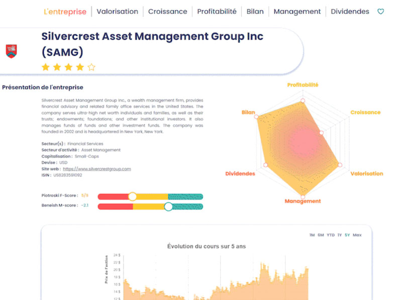 Aperçu de la fiche valeur Value Investing Screener