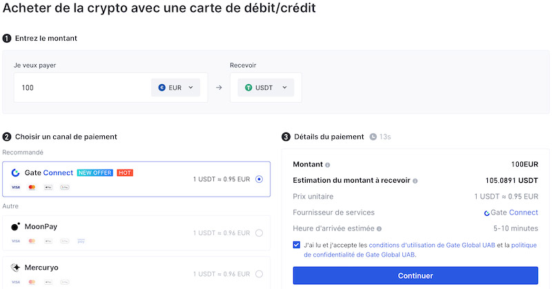 Acheter des cryptomonnaies via votre carte bancaire gate io