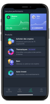 Ecran de choix des investissements swissborg