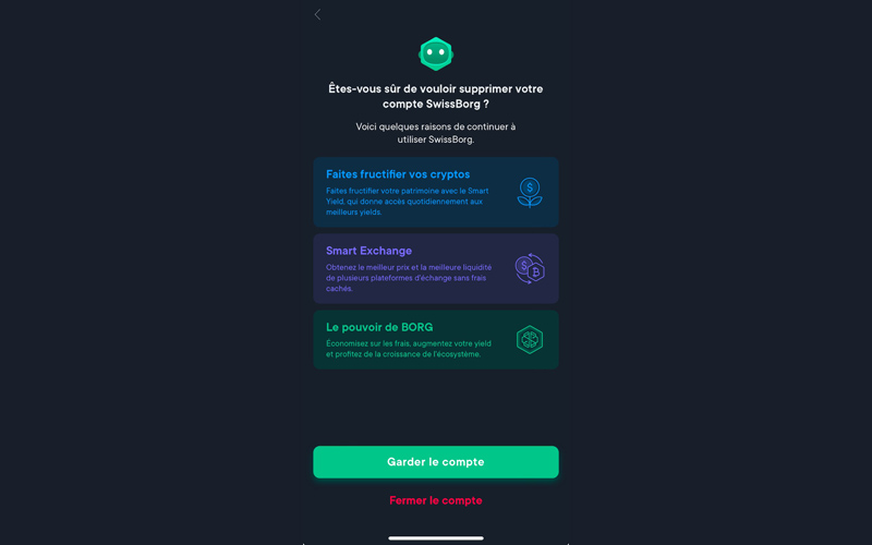 clôturer un compte chez Swissborg