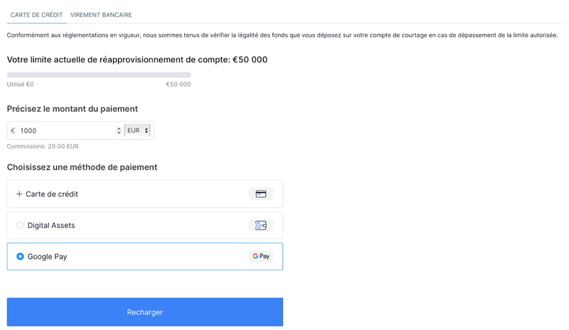 Dépôt de fonds avec Freedom24