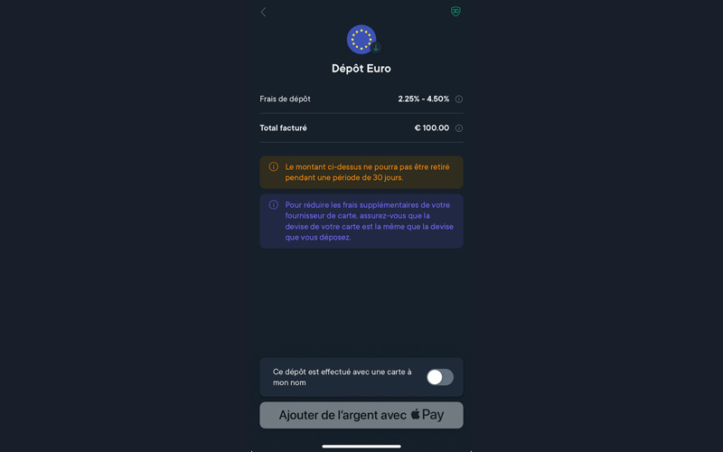 Dépôt de fonds via Apple Pay