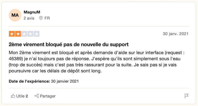 Exemple d'avis négatif concernant Swissborg