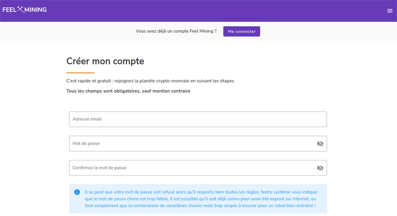 ouvrir un compte chez Feelmining